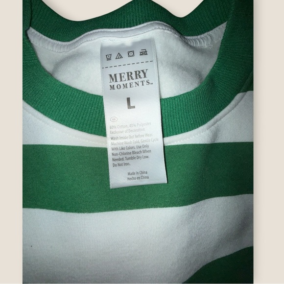 Merry Moments Ho Ho Ho Christmas Sweatshirt Green Striped Size L Holiday - Picture 5 of 6